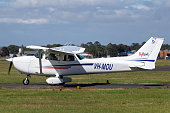 Moorabbin, Australia - March 26, 2014: Cessna 172M Skyhawk light aircraft VH-MOU at Moorabbin Airport.